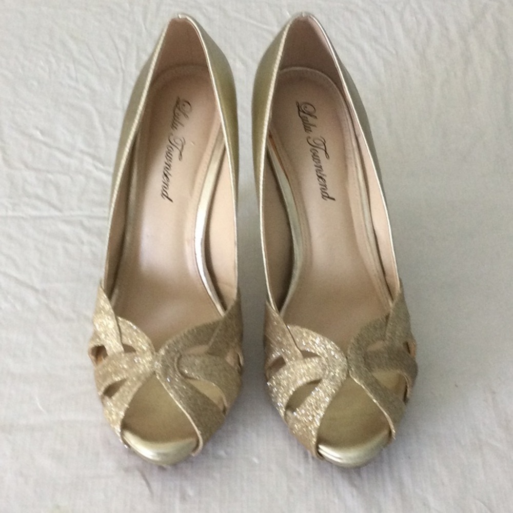 Lulu Townsend Shimmering Gold Heels - Picture 2 of 7